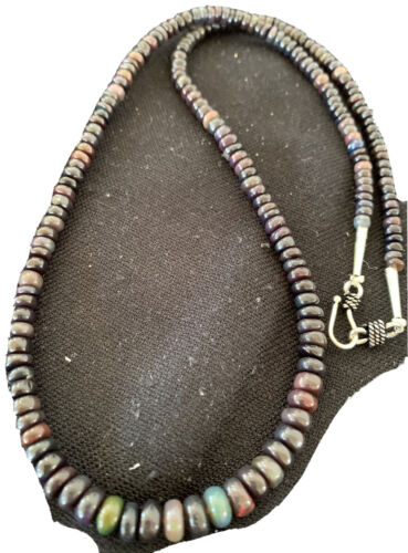 Native American Women's Necklace | Sterling Silver Black Fire Opal Beads | 20" | 980