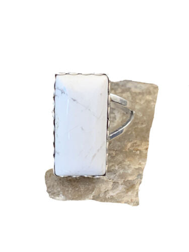 Navajo White Buffalo Turquoise Ring | Sterling Silver | Sz 10.5 | Authentic Native American Handmade | 1083
