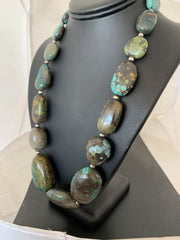 Navajo Graduated Sterling Silver Natural Blue Nugget Turquoise Necklace | Authentic Native American | 22" | 624