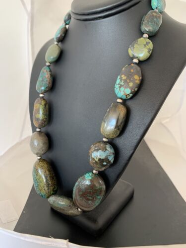 Navajo Graduated Sterling Silver Natural Blue Nugget Turquoise Necklace | Authentic Native American | 22" | 624