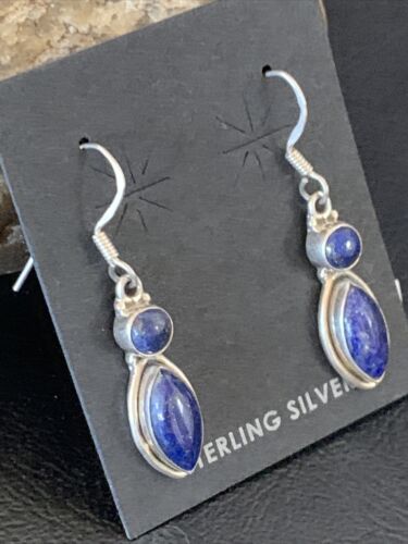 Navajo Lapis Lazuli Multi-Stone Dangle Drop Earrings | Sterling Silver | 0.9" | 12709