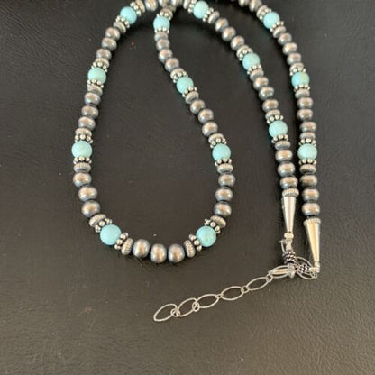 Navajo Pearls Dry Creek Turquoise Bead Necklace | Sterling Silver | 22" | 13164