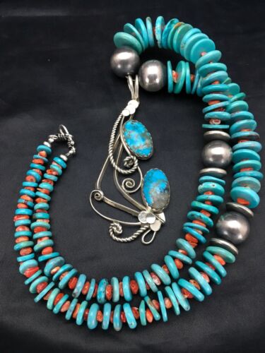 Navajo Spiny Oyster Turquoise Pendant Necklace | Sterling Silver | 22" | Authentic Native American Handmade | 2659