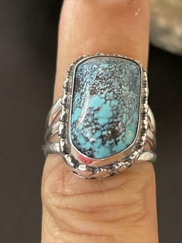 Navajo Blue Spiderweb Turquoise Ring | Sterling Silver | Sz 6 | Authentic Native American Handmade | 10304