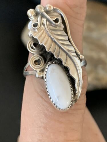 Navajo White Buffalo Turquoise Ring | Sterling Silver | Sz 9 | Authentic Native American Handmade | 12187