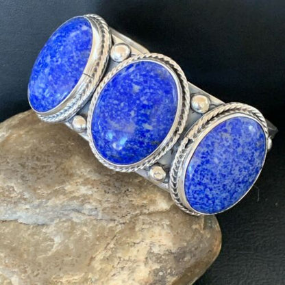 Native American Men's Navajo Blue Denim Lapis Cuff Bracelet | Sterling Silver | 12234