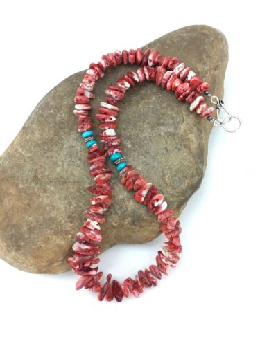 Native American Red Spiny Oyster Navajo Necklace | Sterling Silver | 18" | 4763