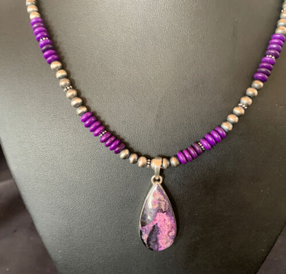 Navajo Pearl Purple Sugilite Necklace Pendant | Sterling Silver | Authentic Native American Handmade | 11917
