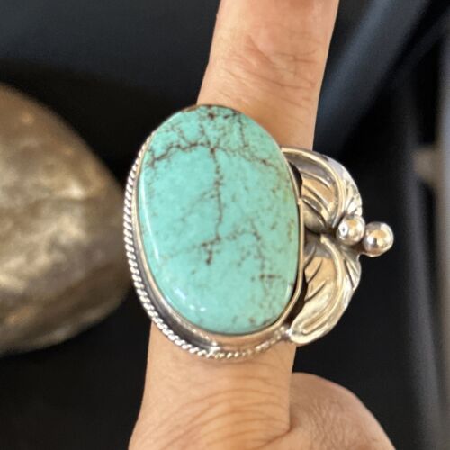 Navajo Blue Turquoise #8 Ring | Sterling Silver | Sz 9.5 | Authentic Native American Handmade | 14291