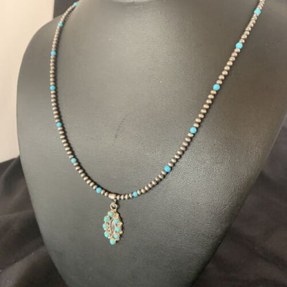 Zuni Blue Turquoise Multi-Stone Pendant | Authentic Native American Sterling Silver | Multi-Stone | 12059