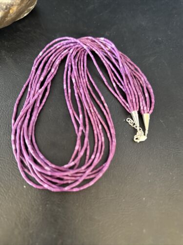 Navajo Stabilized Sugilite Heishi Necklace | 10 Strand | Sterling Silver Tube | 20" | 14818