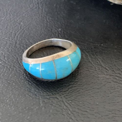 Native American Handmade Navajo Blue Turquoise Inlay Band Ring | Sz 6 | 12392