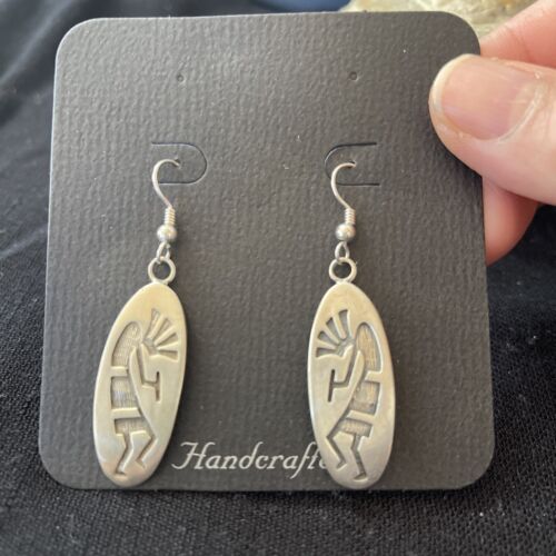 Handmade Sterling Silver Kokopelli Dangle Earrings | Authentic Native American Hopi Design | 01503