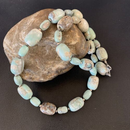 Navajo Blue Turquoise Bead Necklace | Sterling Silver | 20" | Authentic Native American Handmade | 12965