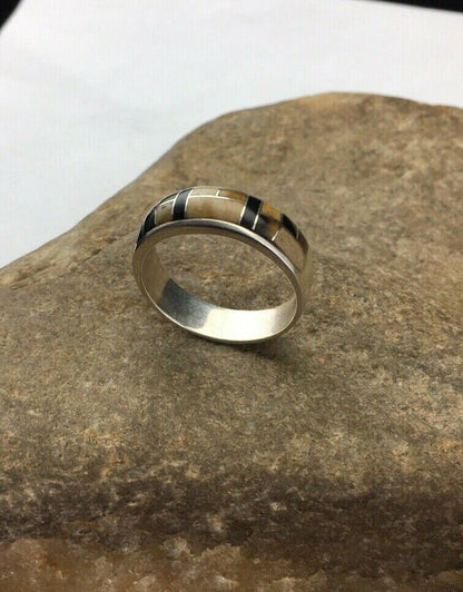 Navajo Black Onyx Jasper & Tiger's Eye Inlay Ring | Sterling Silver | Sz 12.5 | 1702