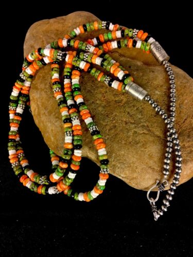 Native American Turquoise & Spiny Oyster Sterling Silver Necklace 8743