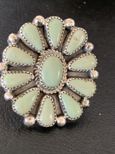 Navajo Green Turquoise Cluster Ring | Authentic Native American Sterling Silver | Multi-Stone | Sz 8 | 12193