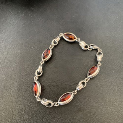 Navajo Deep Gold Amber Link Bracelet | Sterling Silver | 8.25" | Authentic Native American Handmade | 12656