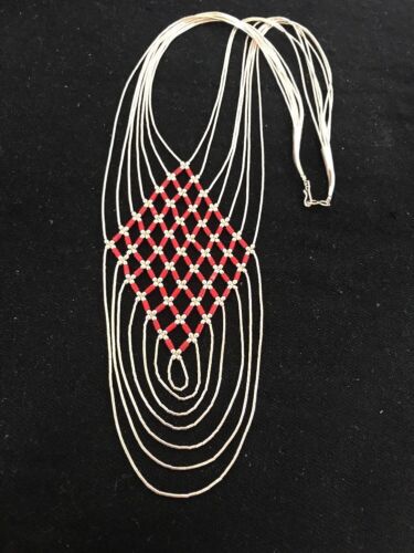 Southwestern Coral Heishi Necklace | 7 Strands Sterling Silver | Navajo | 3699
