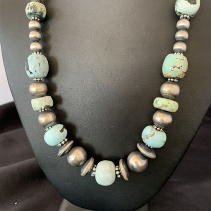 Navajo Pearl Dry Creek Turquoise Beads Necklace | Sterling Silver | 21" | Handmade | 10940