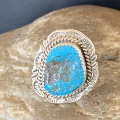 Navajo Blue Kingman Turquoise Ring | Sterling Silver | Sz 7 | Authentic Native American Handmade | 12957