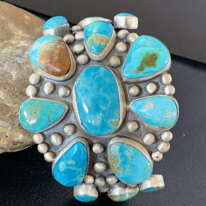 Men's Navajo Blue Royston Turquoise Cuff Bracelet | Sterling Silver | Authentic Native American Handmade | 1070