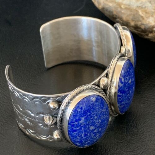 Native American Men's Navajo Blue Denim Lapis Cuff Bracelet | Sterling Silver | 12234
