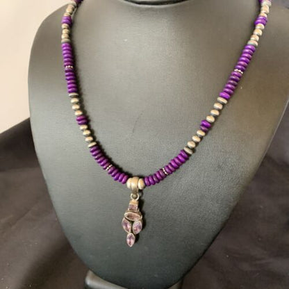 Navajo Amethyst Sugilite Necklace Pendant | Sterling Silver | Multi-Stone | Authentic Native American Handmade | 12375