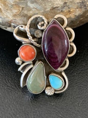 Navajo Sterling Silver Ring | Blue Turquoise & Spiny Oyster | Sz 11 | Native American Handmade | 02127