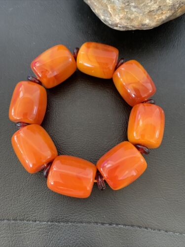 Southwestern Stretch Bracelet Set | Yellow Gold | Red Fossil Amber Stones | Authentic Native American Handmade | 10636