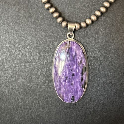 Navajo Pearls Purple Charoite Pendant Necklace | Sterling Silver | Authentic Native American Handmade | 14463