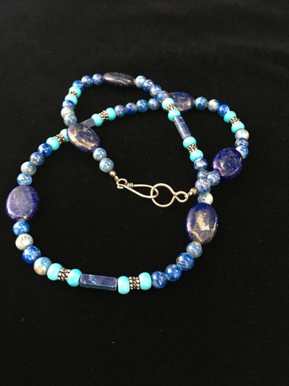 Native American Men's Navajo Lapis Lazuli Turquoise Necklace | Sterling Silver | 18" | 1726