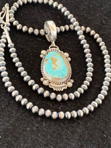 Men's Royston Turquoise Pendant Necklace | Navajo Pearls | Sterling Silver | Authentic Native American | 4302