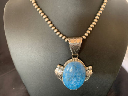Navajo Denim Lapis Necklace with Pendant | Sterling Silver | Authentic Native American Handmade | 12442