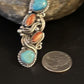 Navajo Turquoise Spiny Oyster Multi-Stone Ring | Authentic Native American Sterling Silver | Sz 8 | 14496