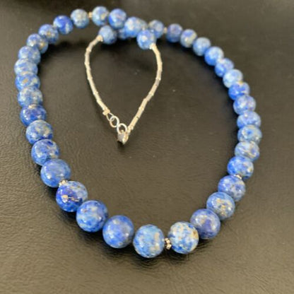 Native American Blue Denim Lapis Bead Necklace | Sterling Silver Heishi | 20" | 11835
