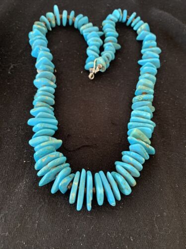 Authentic Native American Navajo Pearl Sterling Silver Shell Turquoise Nugget Necklace | 24" | 00817