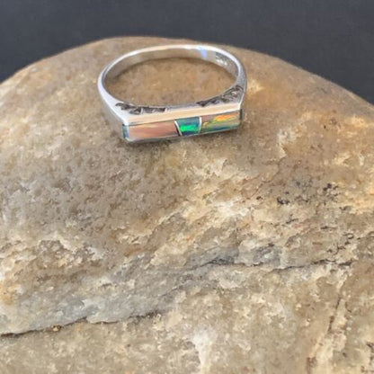 Native American Navajo Blue Pink Opal Inlay Ring | Sz 6.5 | Sterling Silver | 11289 - Masha USA