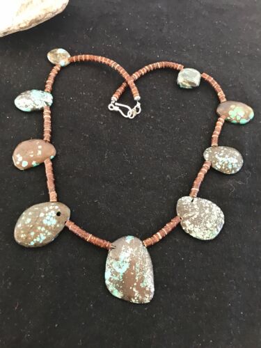 Navajo Sterling Silver Spiderweb Turquoise Bone Teardrop Pendant Necklace | Authentic Native American Handmade | 3968