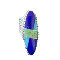 Navajo Multi-Color Lapis & Turquoise Inlay Ring | Sterling Silver | Sz 7 | Authentic Native American Handmade | 1577