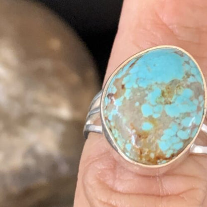 Southwestern Navajo Blue #8 Turquoise Ring | Sterling Silver | Sz 6 | Authentic Native American Handmade | 14033