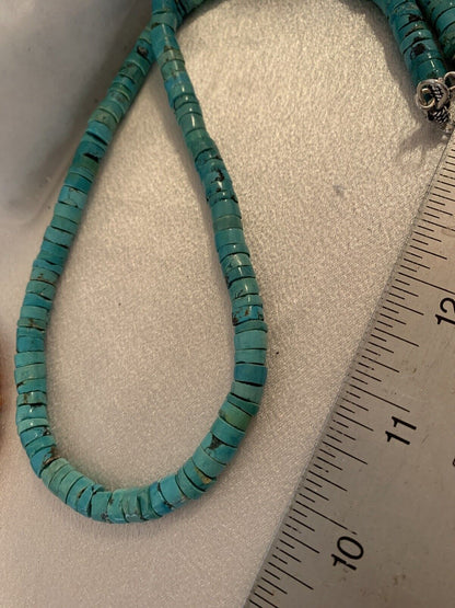 Navajo Turquoise Heishi Bead Necklace | 24" | Sterling Silver | Authentic Native American