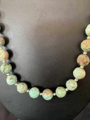 Navajo Pearls Necklace | Sterling Silver | Faceted Green Turquoise | Authentic Native American Handmade | 20" | 11737 - Masha USA