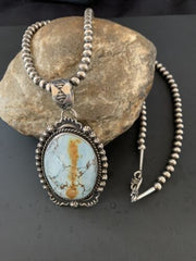 Navajo Golden Hills Turquoise Pendant Necklace | Sterling Silver | Authentic Native American Handmade | 11313