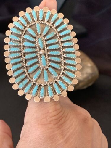 Navajo Zuni Turquoise Multi-Stone Needle Point Ring | Authentic Native American Sterling Silver | Sz 8.5 | 11562
