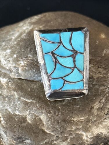 Men's Bolo Tie | Zuni Fish Scale Kingman Turquoise Inlay | Sterling Silver | 14756