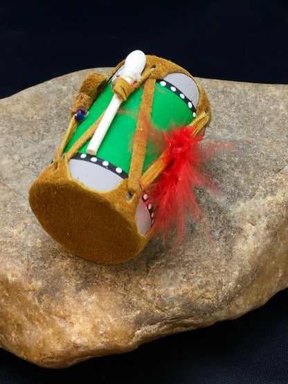 Handmade Miniature Leather Drum Car Charm | 2" Mirror Dangler | Authentic Native American | 8929