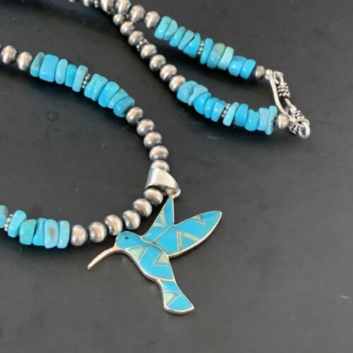 Navajo Hummingbird Inlay Pendant | Blue Turquoise & Opal | Sterling Silver | Native American Handmade | 11326