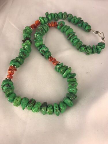 Spiny Green Magnesite Navajo Sterling Silver Necklace | 20" | Southwestern Handmade | 8069