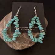 Navajo Turquoise Bead Nugget Earrings | Sterling Silver Pearls | 2" | Authentic Native American Handmade | 12888